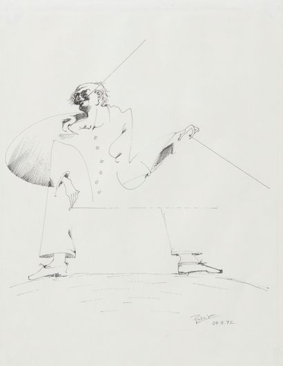 null Modern school.

The musician.

Ink on paper signed (?) and dated 24.4.72 lower...