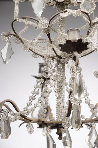 null Chandelier basket chandelier in gilded metal with multiple rows of glass beads...