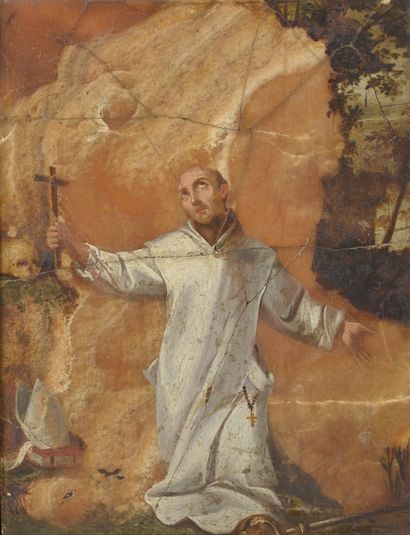 null French school of the 17th century. 

Saint Bruno.

Oil on marble (cracks, lacks).

High....
