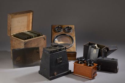 null Set of three stereoscopic viewers including a glyphoscope. 

Early 20th century.



A...