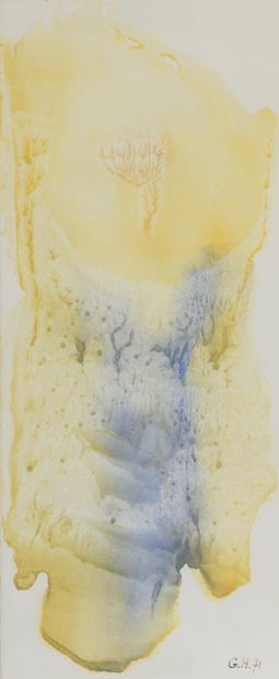 null Georges HUGNET (1904-1974).



Abstraction en jaune et bleu.



Aquarelle monogrammée...