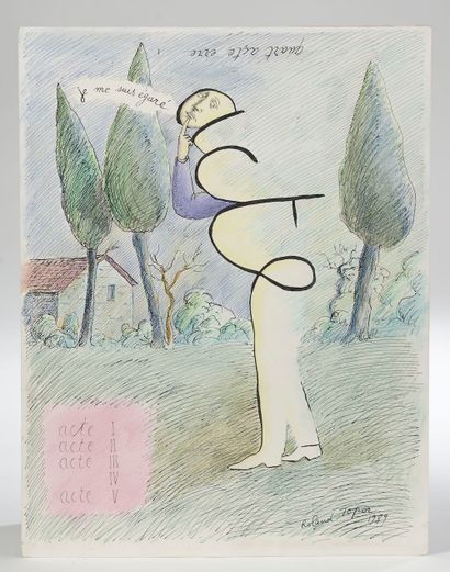 null 
Roland TOPOR (1938-1997). 

"Quart acte erre". 

Encre et pastel sur papier...
