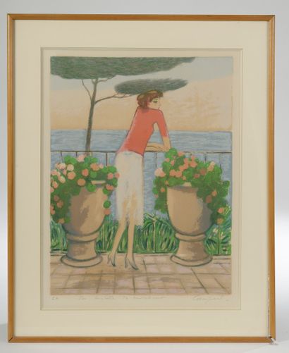 null 
Jean-Pierre CASSIGNEUL (born in 1935). 

Woman with a balcony in bloom. 

Lithograph...