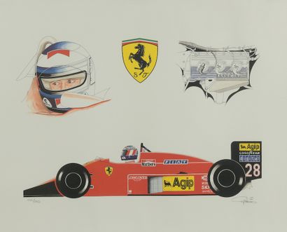 null 
Ensemble de sept lithographies sur le thème de la Formule 1 et aux portraits...