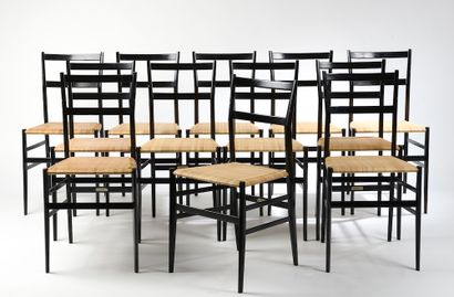 null 
Gio PONTI (1891-1979), éditions Cassina. 

Suite de douze chaises modèle "Superleggera"...