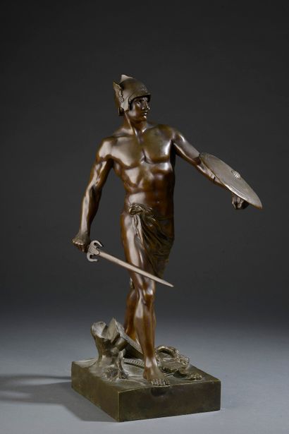 null 
Émile-Louis PICAULT (1833-1915). 

Guerrier gaulois. 

Bronze à patine brune...