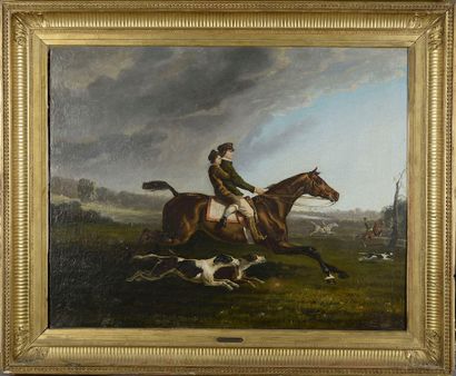 null 
After Alfred de DREUX. 





 Riders riding with hounds.





Oil on canvas...