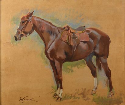 null 
Jerzy KOSSAK (Krakow, 1886 - 1955). 





 Saddled horse.





Oil on board...