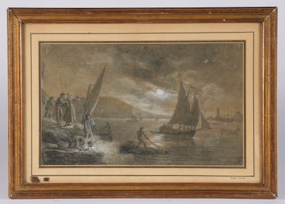 null School of Joseph VERNET.

Peach in the moonlight.

Black stone and etching,...