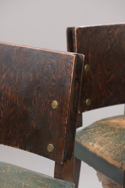 null André SORNAY (Lyon, 1902 - Vichy, 2000). 

 Suite of six chairs in Oregon pine...