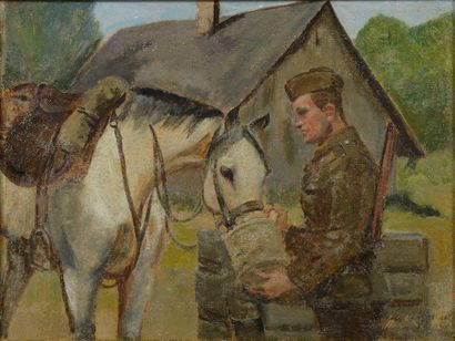 null 
Jerzy KOSSAK (Krakow, 1886 - 1955). 





 Military tending his mount; Mare...