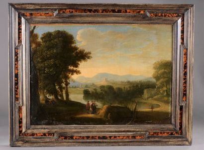 null Roman school around 1700.

Country scene by the water.

Oil on canvas (yellowed...