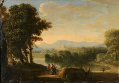 null Roman school around 1700.

Country scene by the water.

Oil on canvas (yellowed...
