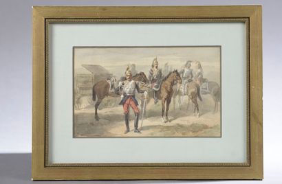 null 
Jules WORMS (Paris, 1832 - 1914). 





 Cuirassiers and horses. 





 Watercolour...