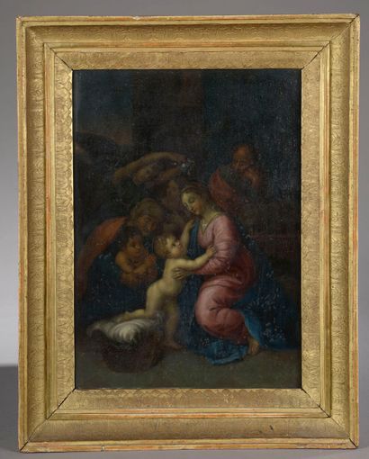 null French school around 1680, after RAPHAEL.

Holy Family.

Oil on oak panel.

Gilded...