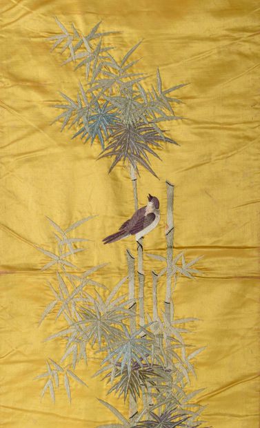 null VIETNAM - Around 1900.

Set of eight rectangular silk panels embroidered with...