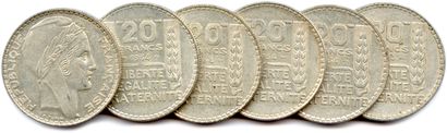 null 
Lot de 6 pièces de 20 Francs argent de Turin 1934.



T.B. et Très beaux.


Poids...