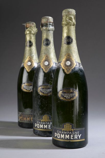 3 bouteilles CHAMPAGNE Pommery 1966 (es,...