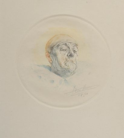  Armand HENRION (1875-1958). 
Pierrot triste. 
Pointe sèche à vue ronde signée et...