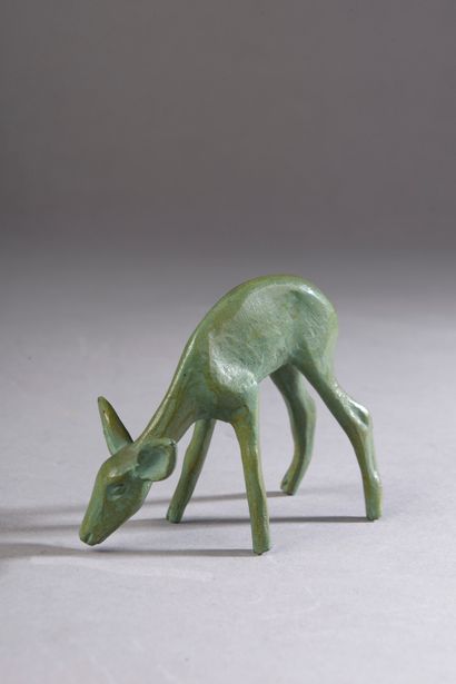 null After Joseph Alfred Van GENT (1877- ?).

Fawn.

Bronze with green patina signed...