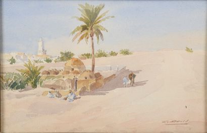 null F. DAVID (20th century).

Animated landscape in the desert.

Watercolor on paper...