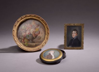 null Set including : 



- French school of the 19th century.

Portrait of a soldier.

Miniature.

Height...