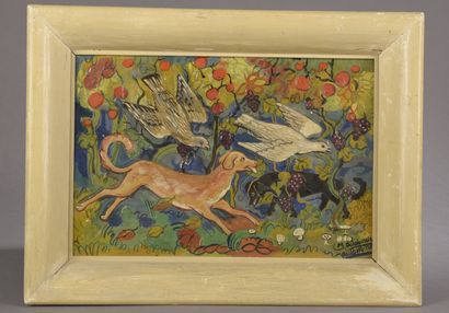 null M. DELALANDE (20th century).

 "Autumn". 

Oil on isorel panel signed and titled...