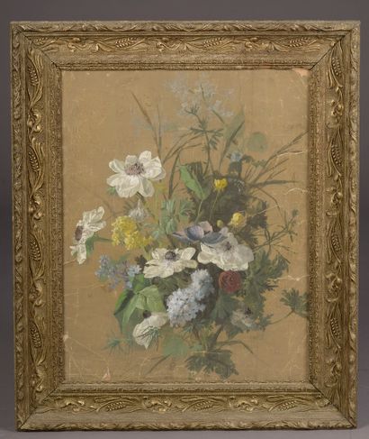 null Set of framed pieces including :



- Probably 19th century English school.

Bouquet...