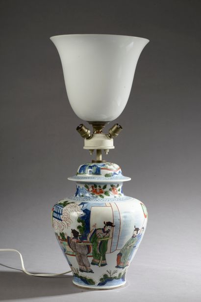 null Porcelain baluster vase with polychrome decoration of a scene of scholars (the...