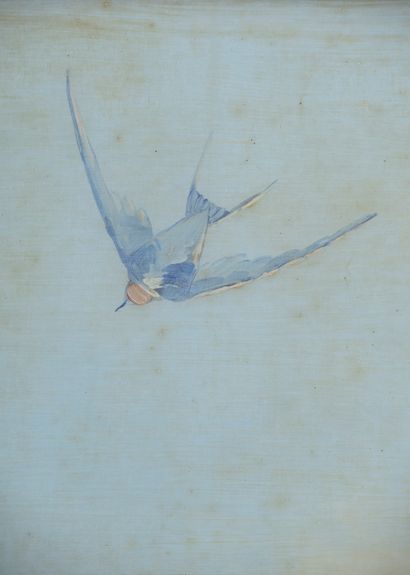 null French school of the late 19th or early 20th century.

Swallow flying in a blue...