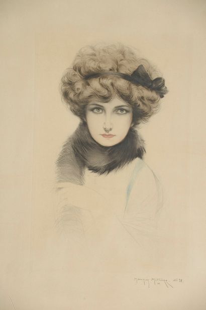 null Maurice MILLIÈRE (1871-1946).

Portrait of an elegant woman.

Color print signed,...