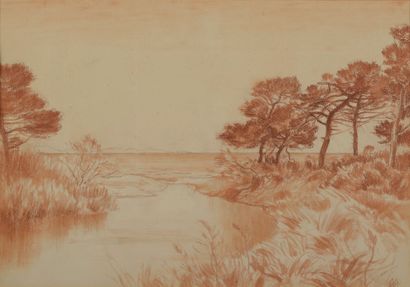 null Émile René MÉNARD (1861-1930). 

"L'îlot de Léoube"; View of Porquerolles.

Two...