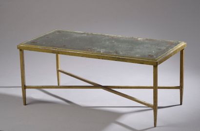null Wrought and gilded iron coffee table, the straight uprights joined by an X-shaped...