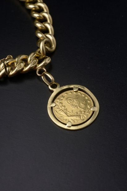 null Bracelet in 18k yellow gold holding a small coin of 100 Kurush in gold Sultan...