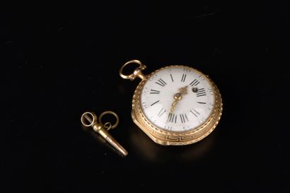 null Bassin gousset watch in 18k yellow gold, the round case guilloché with Greek...