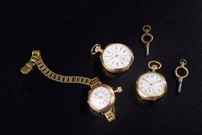 null Set of two 18k yellow gold collar watches, one with a plain back, the second...