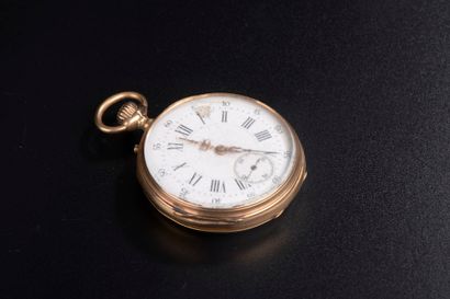 null 18k pink gold pocket watch with white enamel dial with Roman numerals for the...