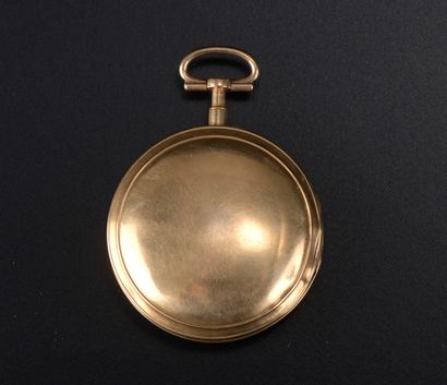 null 18k yellow gold pocket watch, round case and plain back, white enamel dial with...