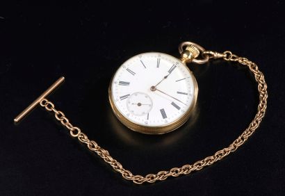 null Important 18k yellow gold guilloche pocket watch. Winding mechanism in bélière....