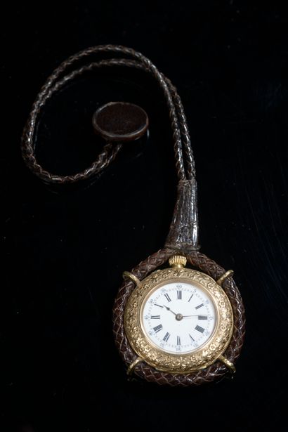 null 18k yellow gold collar watch, the back guilloche and monogrammed "LM" inscribed...