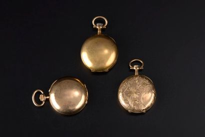 null Set of three small 18k yellow gold pocket watches including two collar watches...