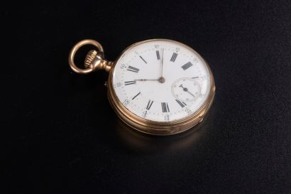 null 18k yellow gold pocket watch, the white enamelled dial with Roman numerals for...