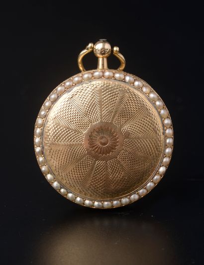 null Collar watch, the circular case in 18k pink gold surrounded by half pearls,...