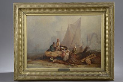 null Hippolyte Benjamin ADAM (1808-1853).

Femmes reprisant les filets.

Paire d'huiles...