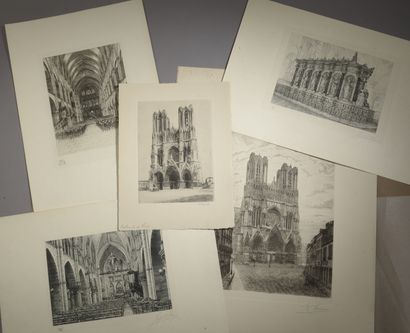 null Suite de cinq gravures en noir ayant pour sujet les cathédrales de France (non...