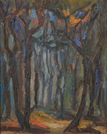 null Georges GIMEL (1898-1962).

Forêt en hiver. 

Huile sur panneau d'isorel signée...