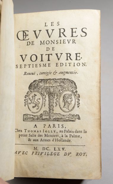 null VOITURE, Les œuvres, Paris, Thomas Iolly, 1665.

Fort in-12. Illustré d'un frontispice...