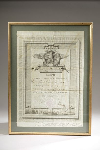 null SUISSE. Certificat signé par le syndic Esaïe GASC (1748-1813), Genève vers 1795...