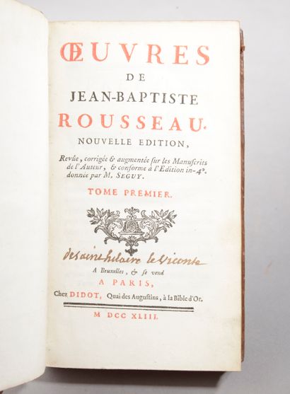 null ROUSSEAU (Jean-Baptiste). Œuvres de Jean-Baptiste Rousseau. Nouvelle édition,...