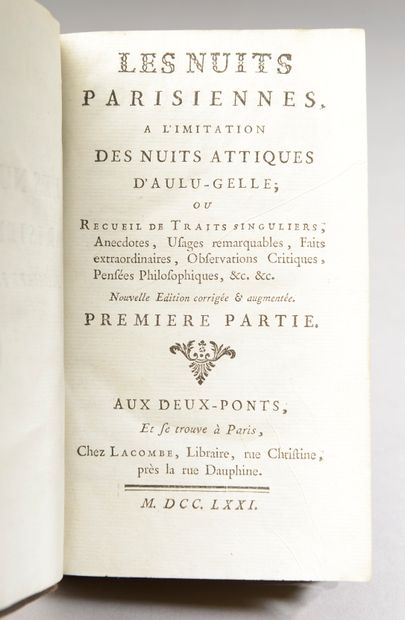 null [ANONYME], Les nuits parisiennes à l'imitation des nuits attiques d'aulu-gelle,...